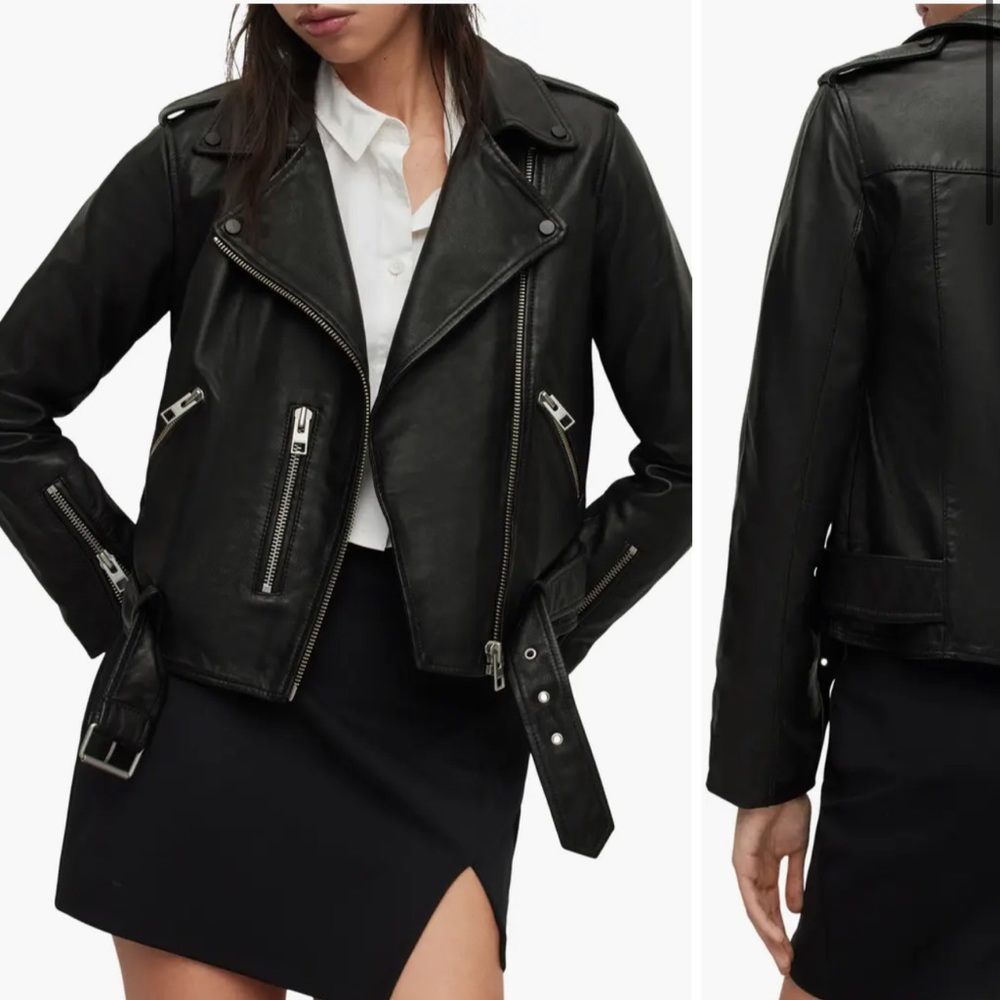 All‎ Saints Balfern Leather Biker Jacket Black- NWOT 0 - Picture 5 of 10